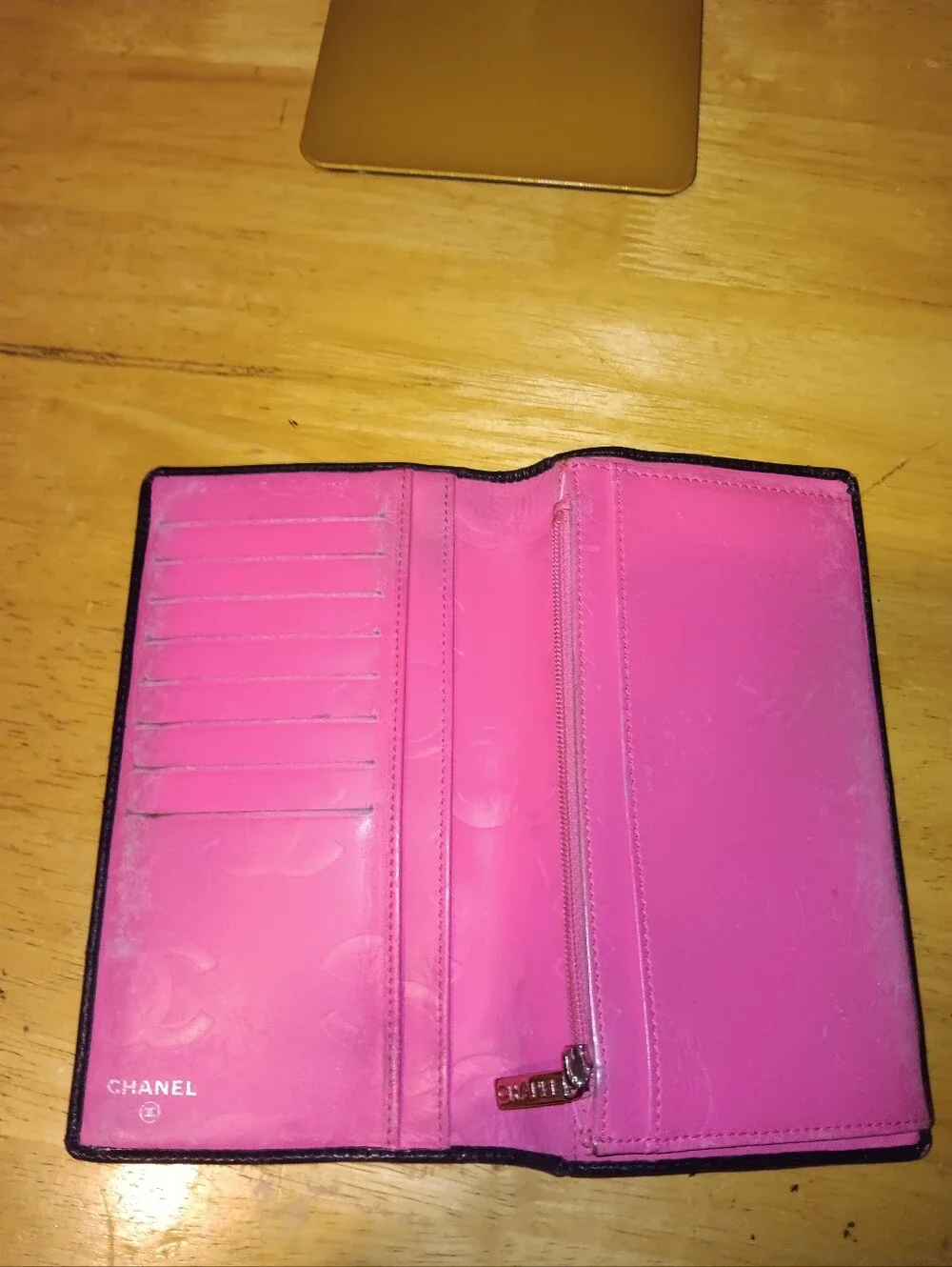 Chanel CC Cambone Leather Pink Interrior Fold Wallet